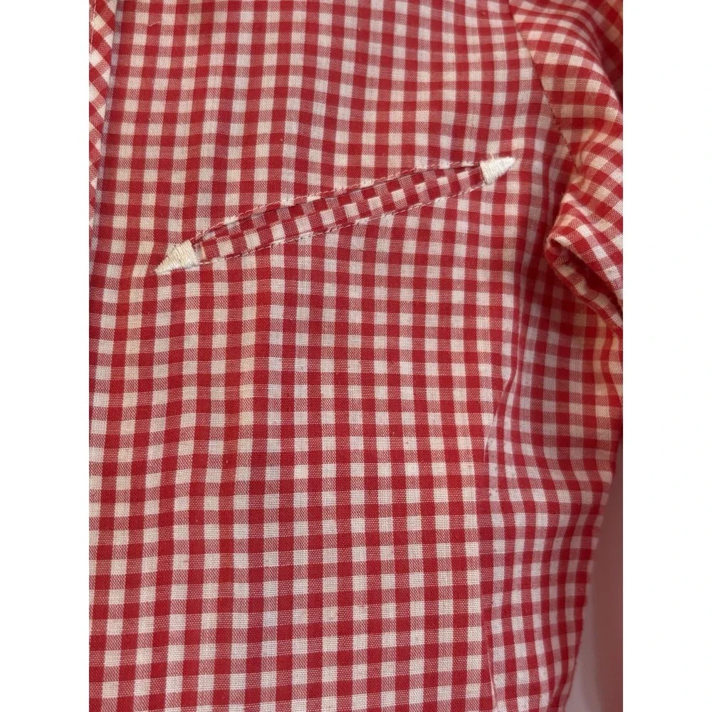Vintage 70s Sears Western Pearl Snap Shirt Red White Cowboy Button Boy's Size 6
